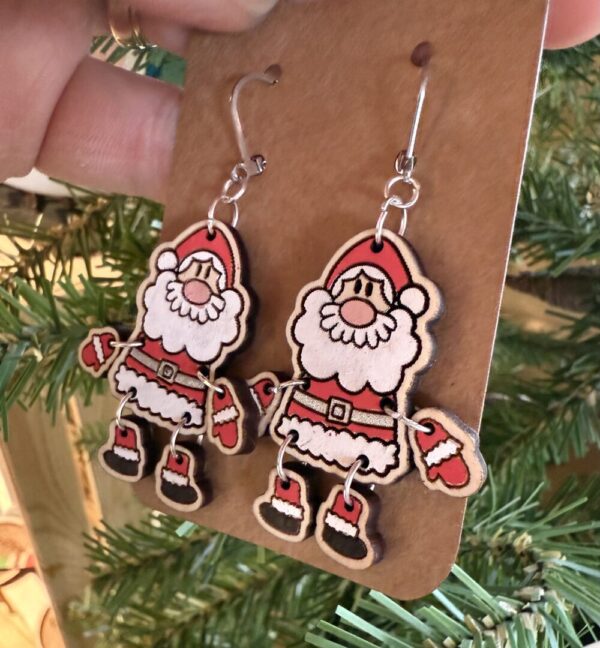 Hand Painted Jointed Santa Earrings