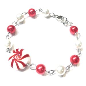 Handmade Red & White Peppermint Candy Cane Bracelet Women’s Christmas Gift