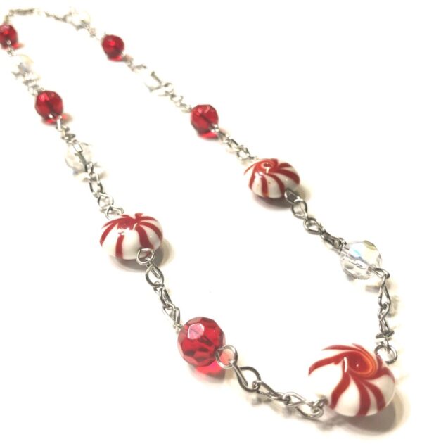 Handmade Peppermint Candy Cane Women’s Christmas Necklace