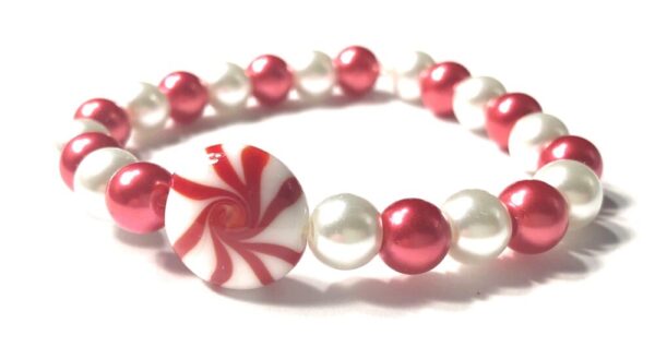 Handmade Red & White Peppermint Candy Women’s Stretch Bracelet