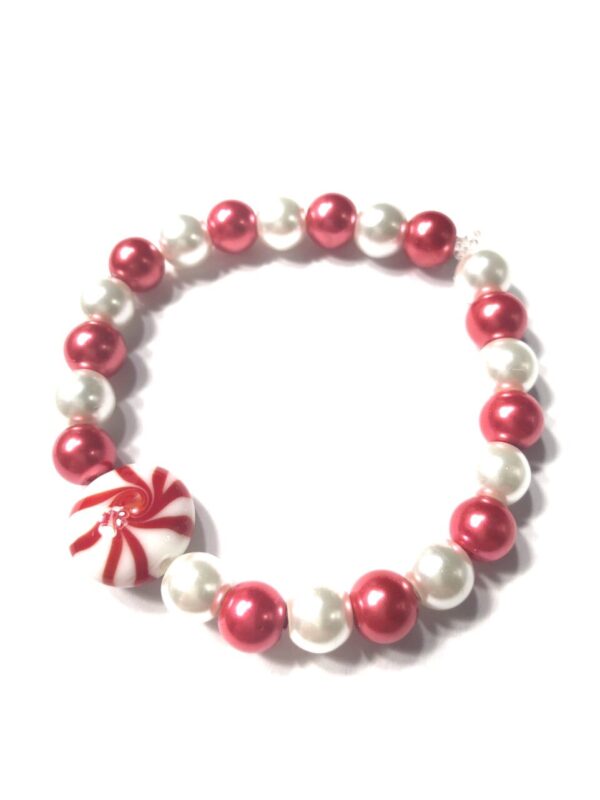 Handmade Red & White Peppermint Candy Women’s Stretch Bracelet