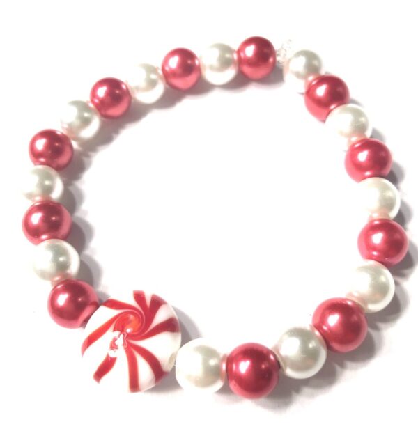 Handmade Red & White Peppermint Candy Women’s Stretch Bracelet