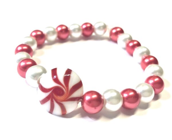 Handmade Red & White Peppermint Candy Women’s Stretch Bracelet