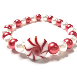 Handmade Red & White Peppermint Candy Women’s Stretch Bracelet