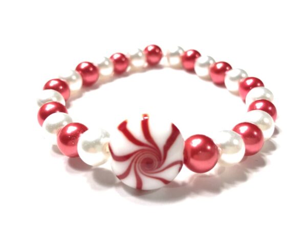 Handmade Red & White Peppermint Candy Women’s Stretch Bracelet