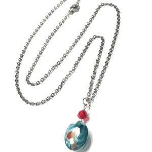 Handmade Teal & Red Glass Oval Pendant Necklace Women Gift