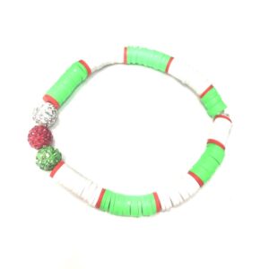 Handmade Red Green White Christmas Stretch Bracelet Women’s Gift