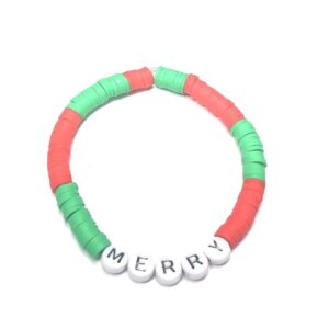 Handmade Red Green Christmas Stretch Bracelet Women Holiday Party