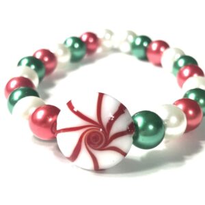 Handmade Peppermint Candy Cane Women’s Stretch Bracelet