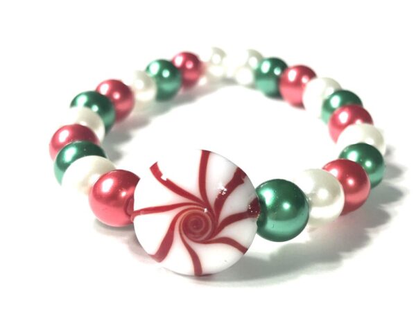 Handmade Peppermint Candy Cane Women’s Stretch Bracelet