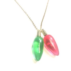 Handmade Red & Green Christmas Lights Pendant Necklace Women’s Gift