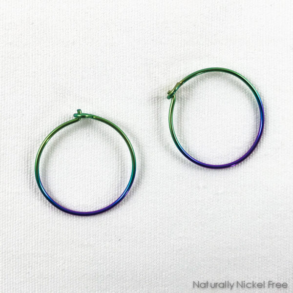 Anodized Niobium Simple Hoop Earrings, Green and Purple, 3/4 inch