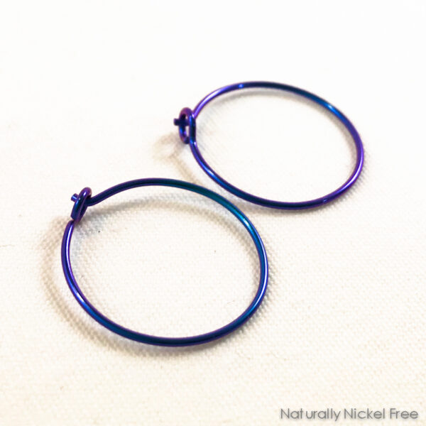 Anodized Niobium Simple Hoop Earrings, “Blurple” 3/4 inch