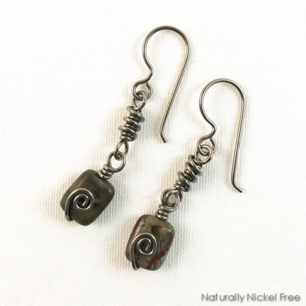 River Creek Jasper Wire Wrapped Niobium Earrings