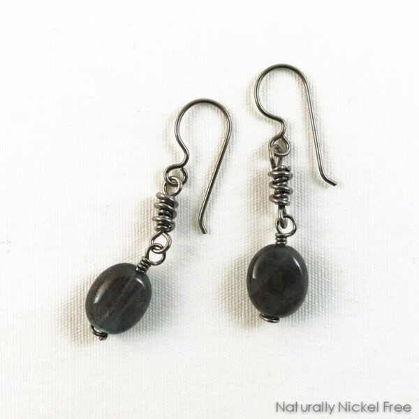 Labradorite Earrings with Niobium Wire Helix Chain Link