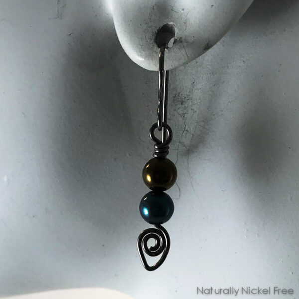 Titanium Bead Dangle Earrings, Anodized Blue & Bronze