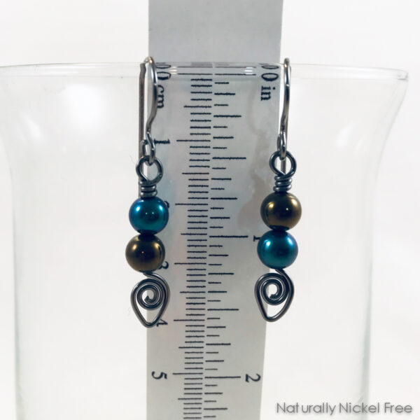 Titanium Bead Dangle Earrings, Anodized Blue & Bronze