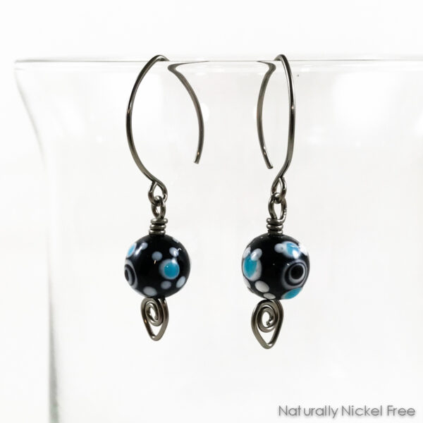 Niobium Earrings with Bubble Pattern Glass Beads