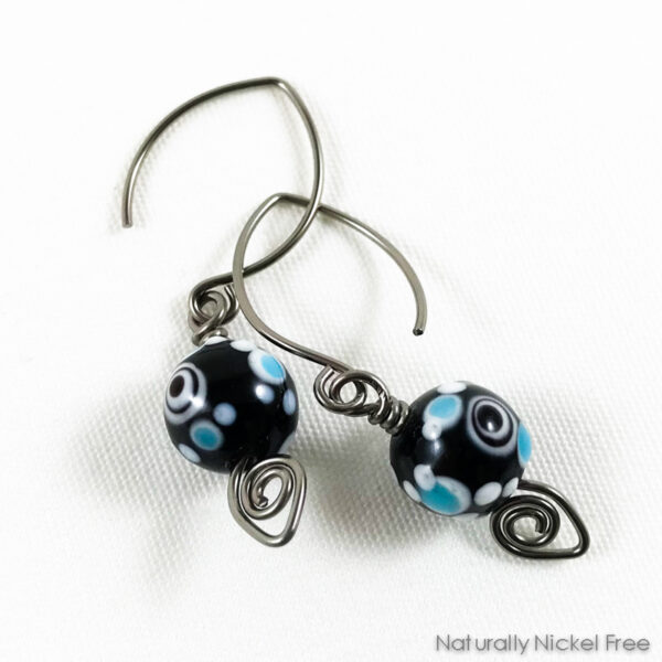 Niobium Earrings with Bubble Pattern Glass Beads