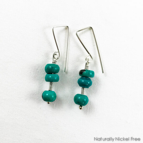 Turquoise Bead Argentium Silver Wirework Dangle Earrings