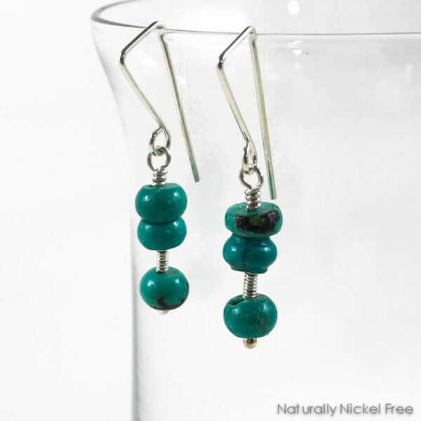 Turquoise Bead Argentium Silver Wirework Dangle Earrings