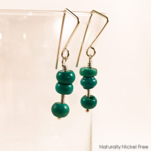 Turquoise Bead Argentium Silver Wirework Dangle Earrings