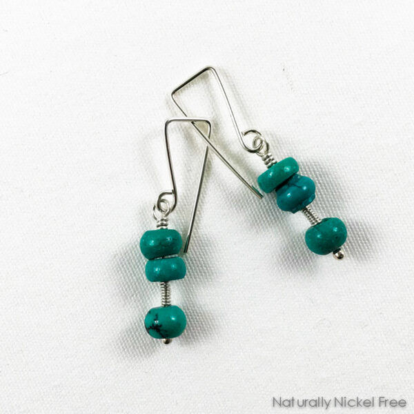 Turquoise Bead Argentium Silver Wirework Dangle Earrings