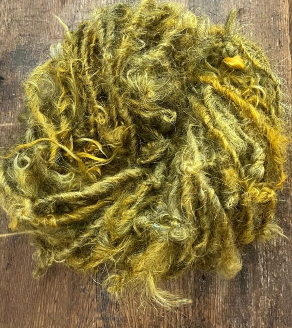 Cornucopia – mustard yellow mohair art yarn, 20 yards