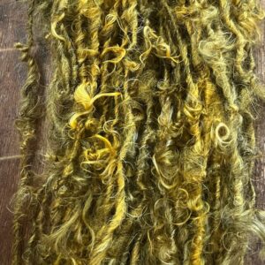 Cornucopia – mustard yellow mohair art yarn, 50 yards