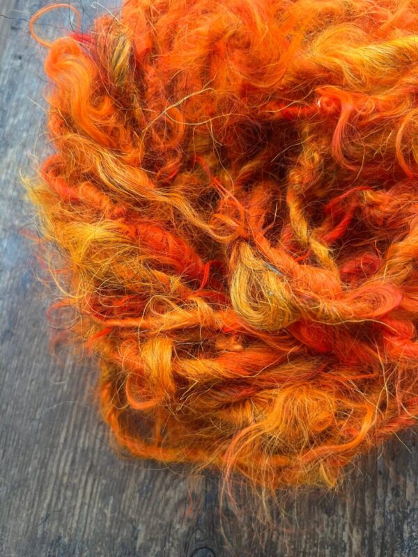 Firestarter, orange mohair art yarn, 20 yards