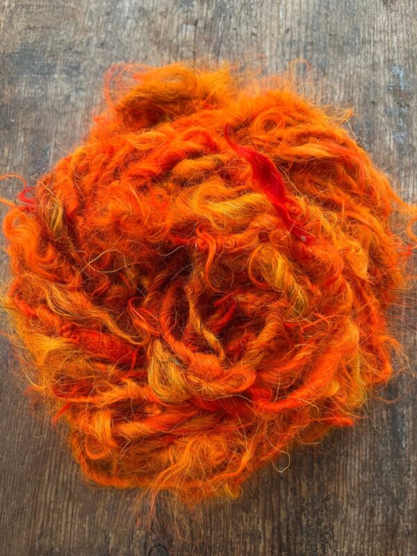 Firestarter, orange mohair art yarn, 20 yards