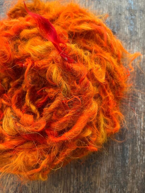 Firestarter, orange mohair art yarn, 20 yards