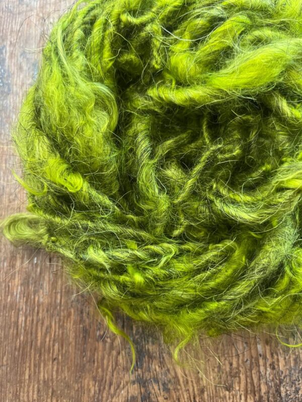 Grinchy Green mohair art yarn, 20 yards