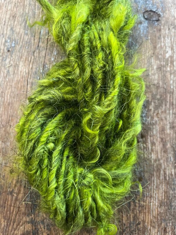 Grinchy Green mohair art yarn, 20 yards