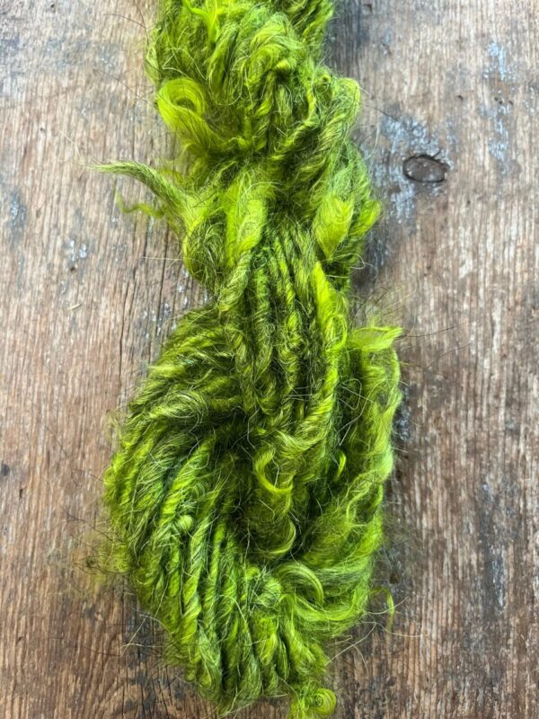 Grinchy Green mohair art yarn, 20 yards