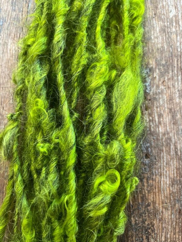 Grinchy Green mohair art yarn, 20 yards