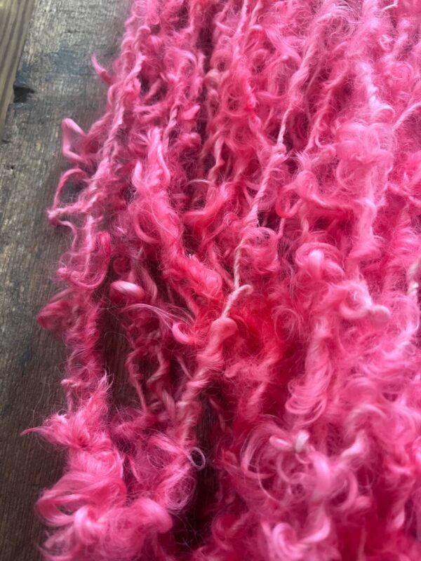 Heart’s Desire – pink curly handspun Lincoln wool yarn