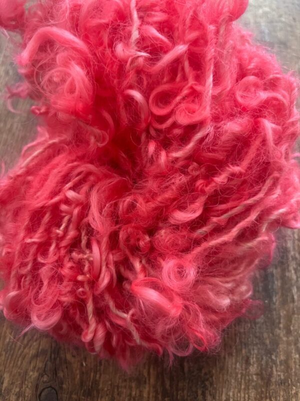 Heart’s Desire – pink curly handspun Lincoln wool yarn