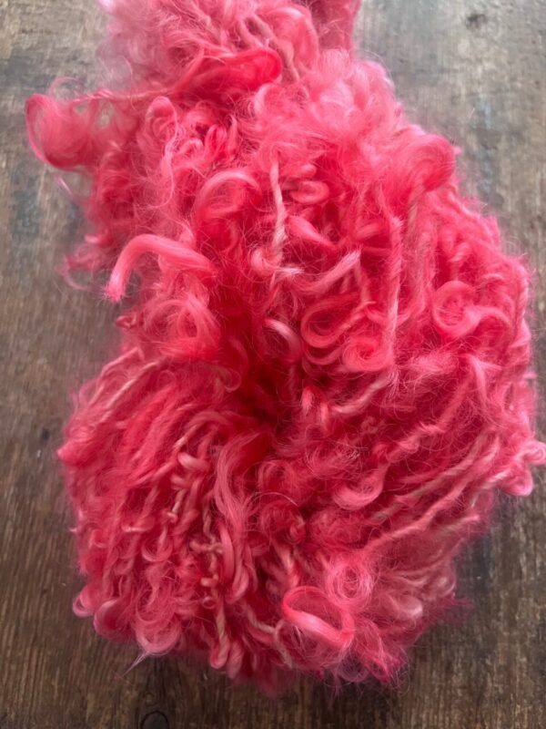 Heart’s Desire – pink curly handspun Lincoln wool yarn