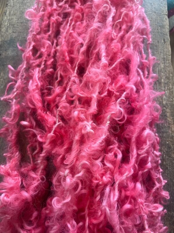 Heart’s Desire – pink curly handspun Lincoln wool yarn