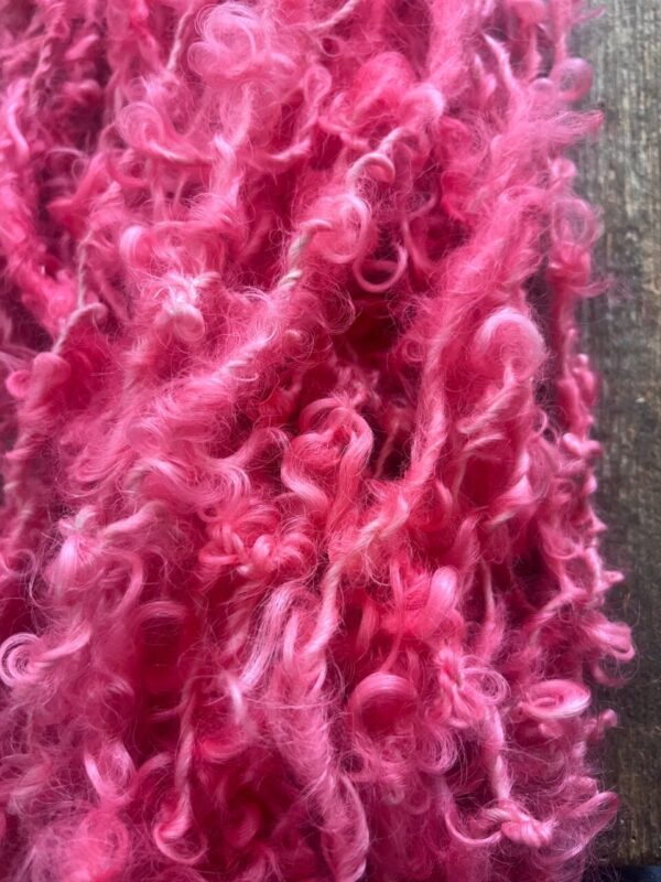 Heart’s Desire – pink curly handspun Lincoln wool yarn