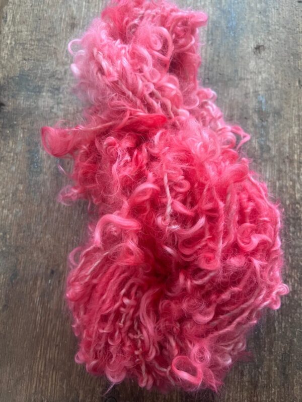 Heart’s Desire – pink curly handspun Lincoln wool yarn