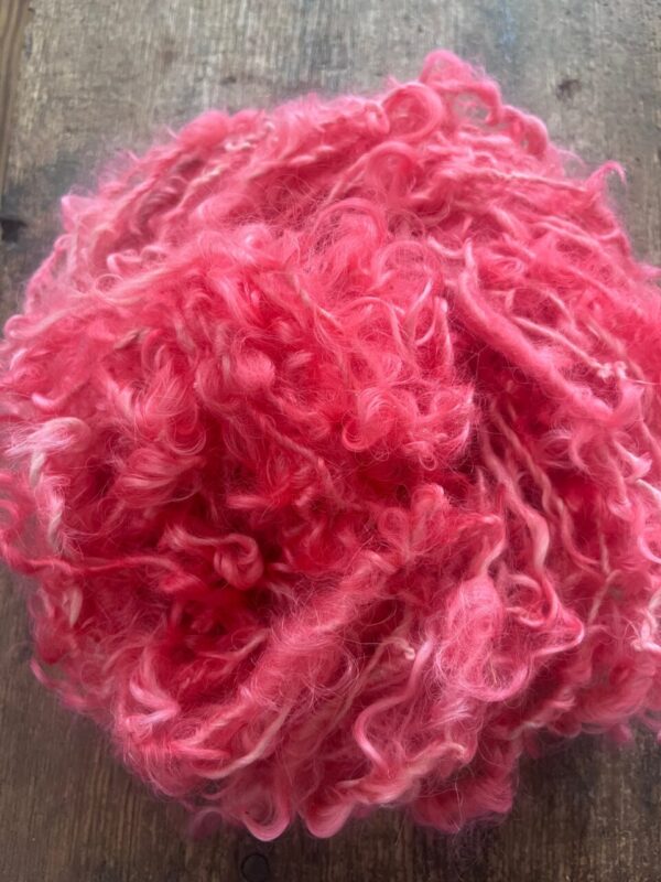 Heart’s Desire – pink curly handspun Lincoln wool yarn