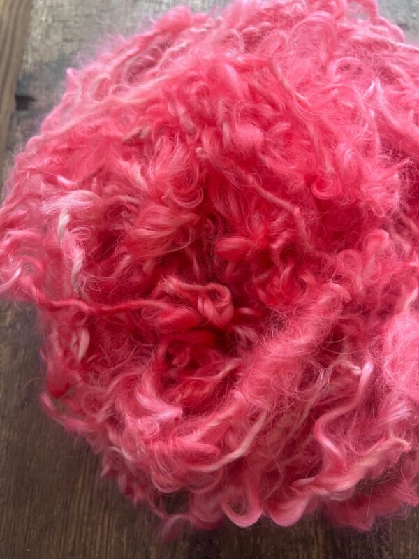 Heart’s Desire – pink curly handspun Lincoln wool yarn