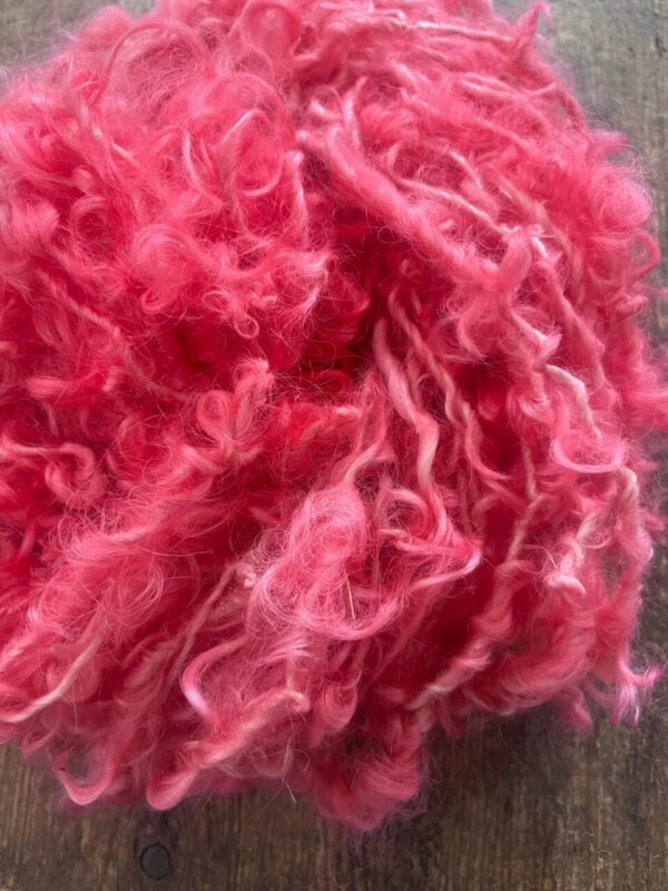 Heart’s Desire – pink curly handspun Lincoln wool yarn