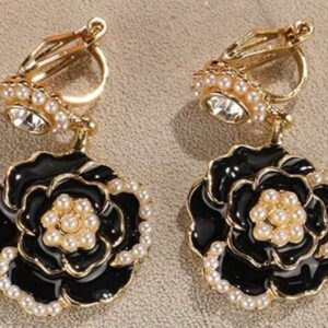 Faux Pearl & Rhinestone Drop Flower Clip On Earrings