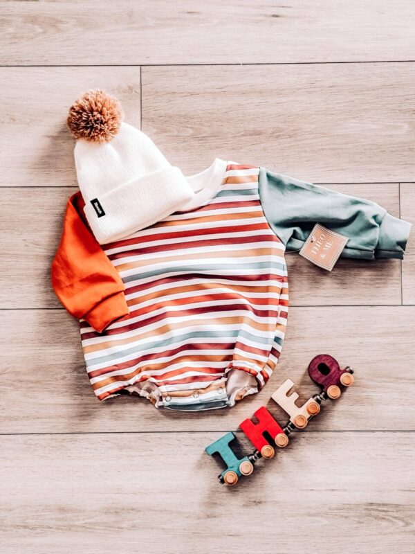 Unisex Long Sleeve Bubble Romper – Retro Colorful Stripes