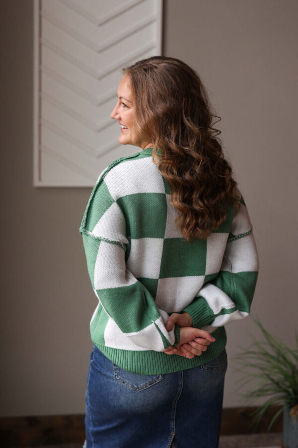 Green Checkered Sweater, S-2XL PLUS