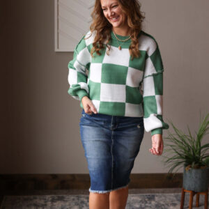 Green Checkered Sweater, S-2XL PLUS