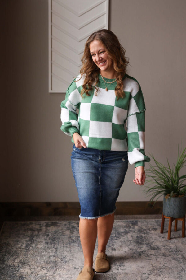 Green Checkered Sweater, S-2XL PLUS